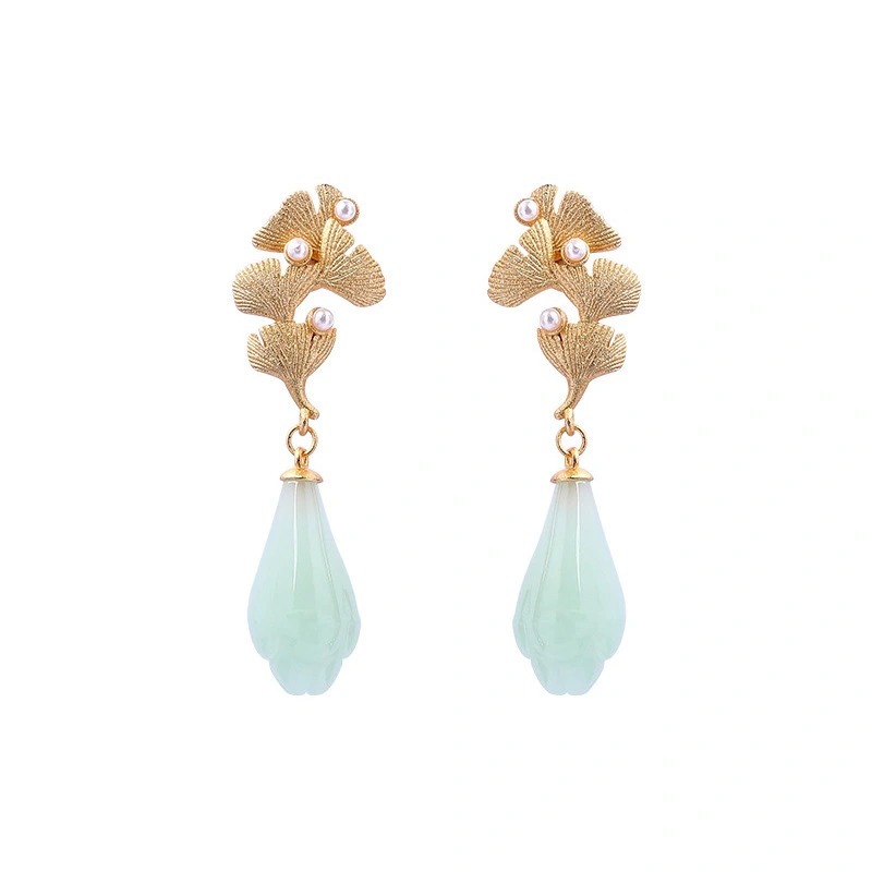 Apricot-leaf Orchid Jade-imitation Stud Earrings