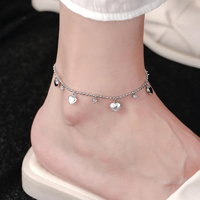 Sweet And Alluring Heart-shaped Zircon Tassel Anklet And Bracelet