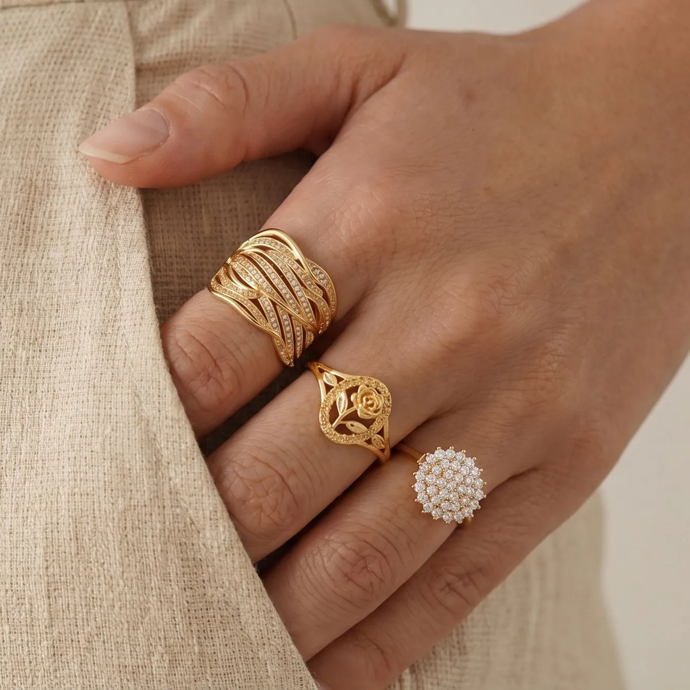 Womens Heart-shaped Hollow Flower Ring