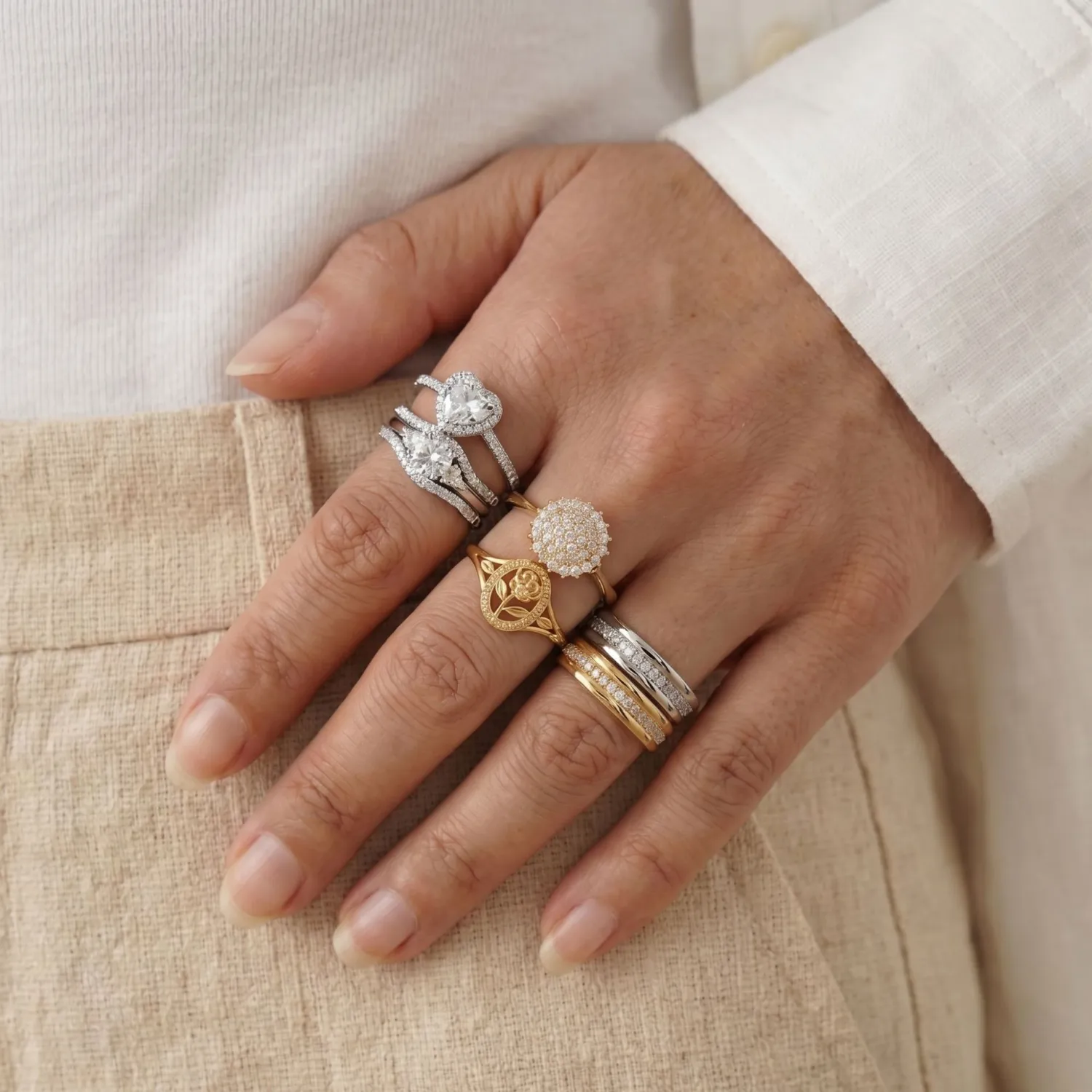 Womens Heart-shaped Hollow Flower Ring