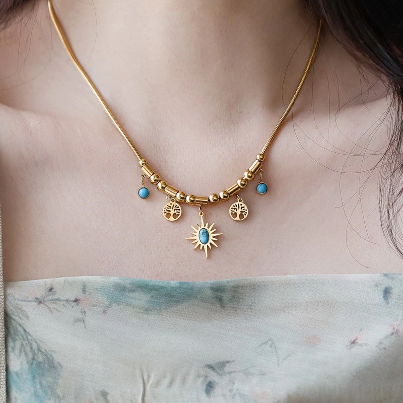 Tree Of Life Blue Turquoise Necklace And Bracelet