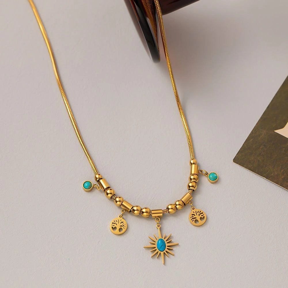 Tree Of Life Blue Turquoise Necklace And Bracelet