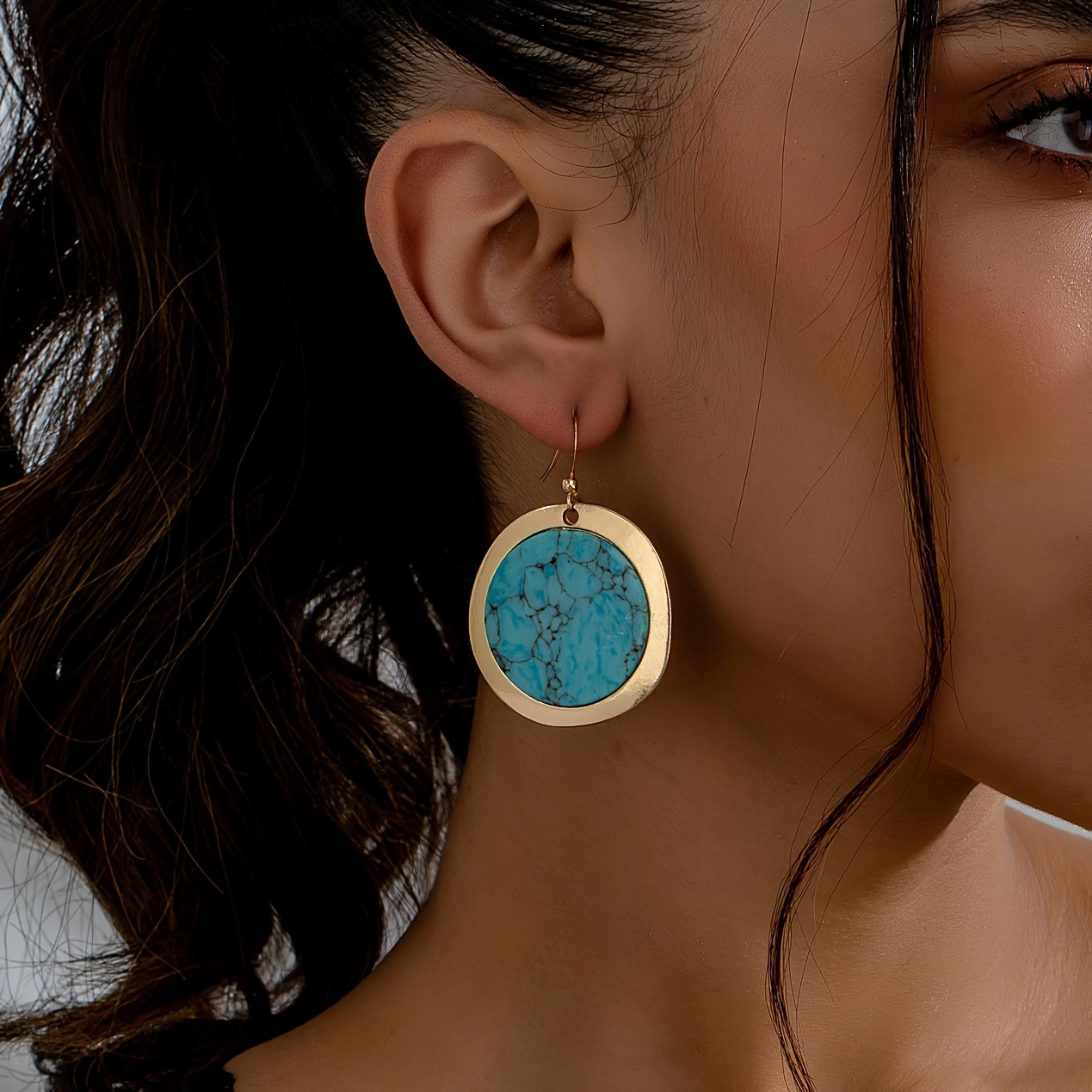 Cross-Border European And American Retro Round Turquoise Earrings