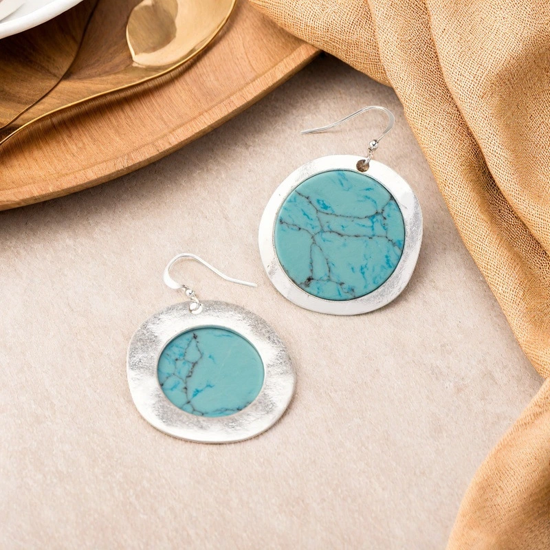 Cross-Border European And American Retro Round Turquoise Earrings