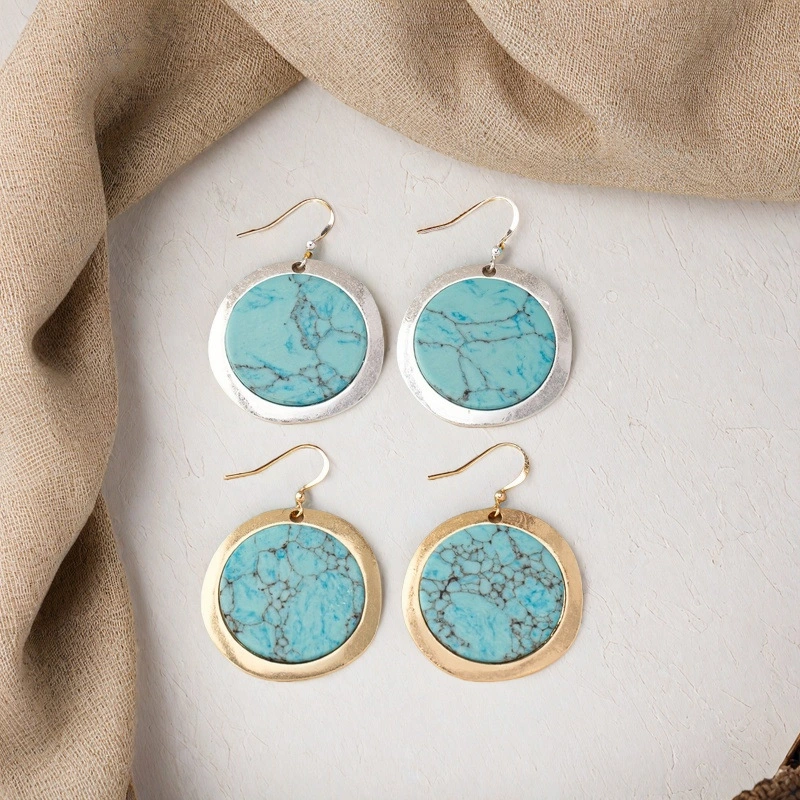 Cross-Border European And American Retro Round Turquoise Earrings
