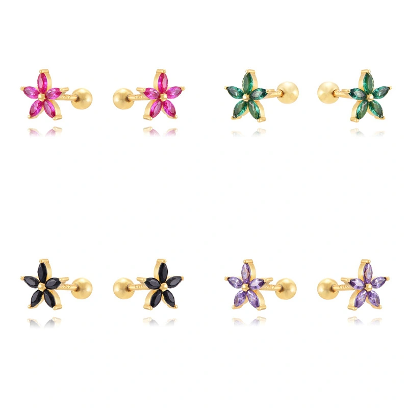 Womens Color Zircon Purple Bauhinia Flower Earrings