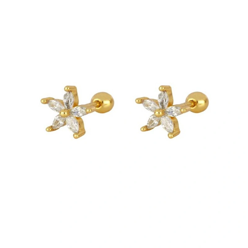 Womens Color Zircon Purple Bauhinia Flower Earrings