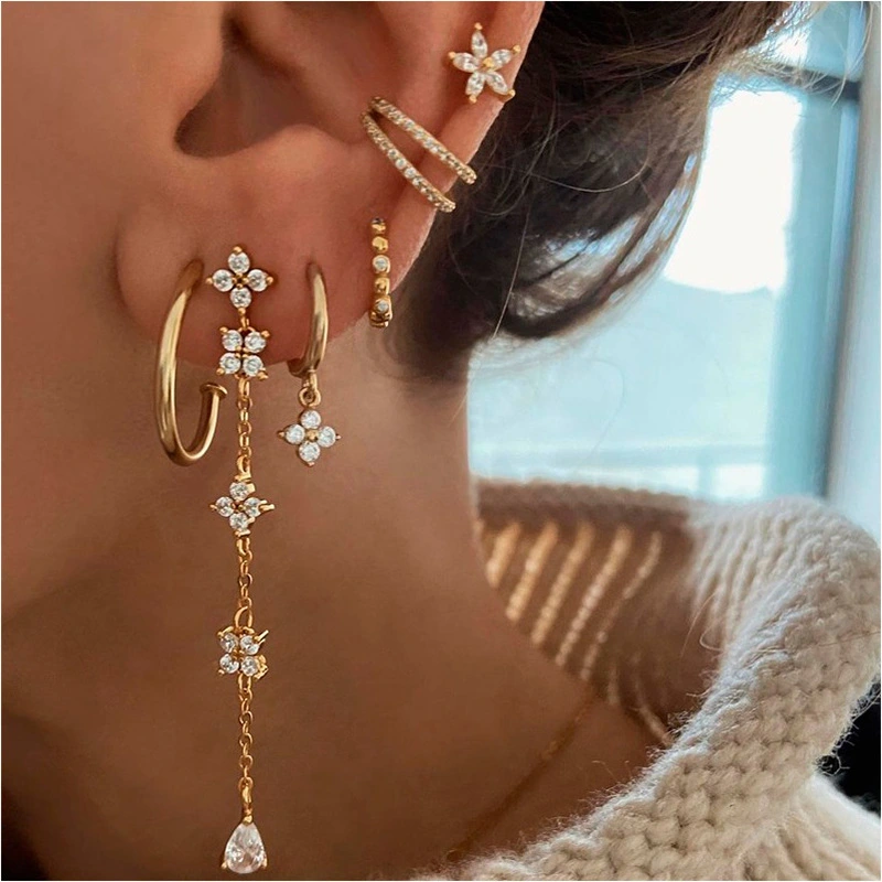 Womens Color Zircon Purple Bauhinia Flower Earrings