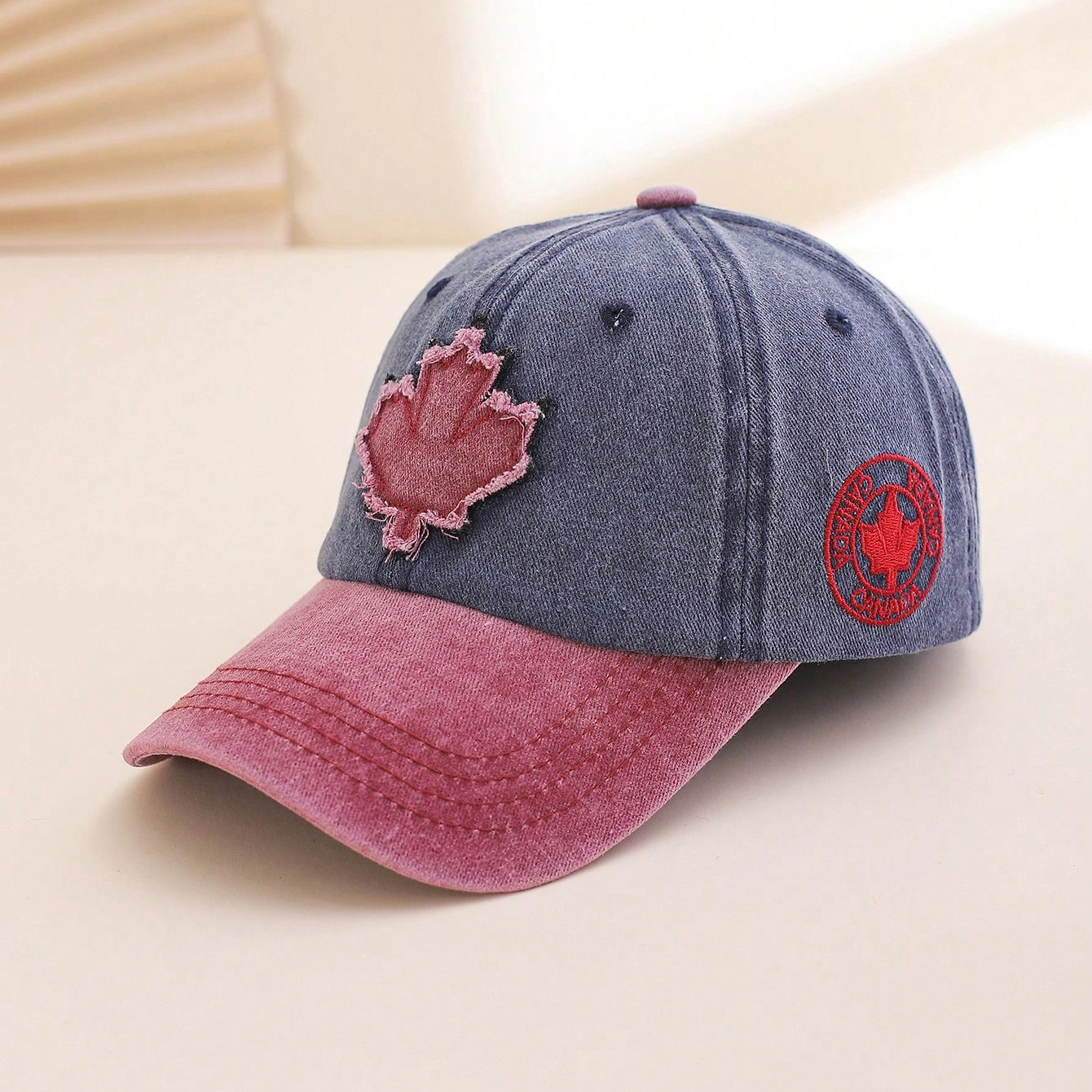 Summer Men's And Women's Multi-color Washed Distressed Vintage-style Maple Leaf Sun-protective Beanie For Casual And Versatile Outdoor Commuting Wear.
