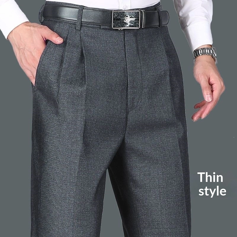 Mens Casual Double-pleat Trousers For Spring And Summer