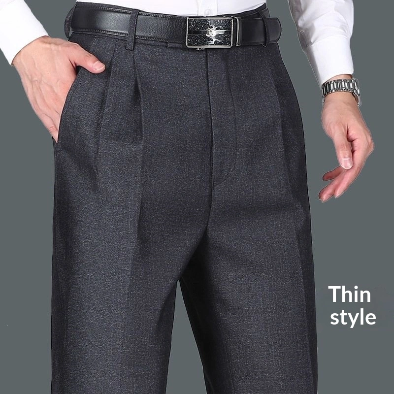 Mens Casual Double-pleat Trousers For Spring And Summer