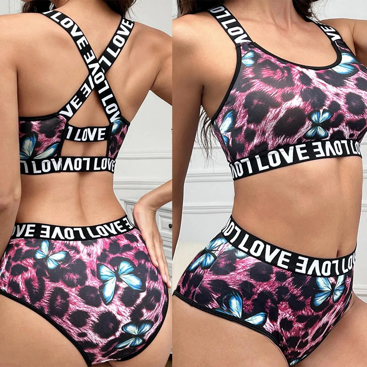 Three-piece Leopard-print Womens Set
