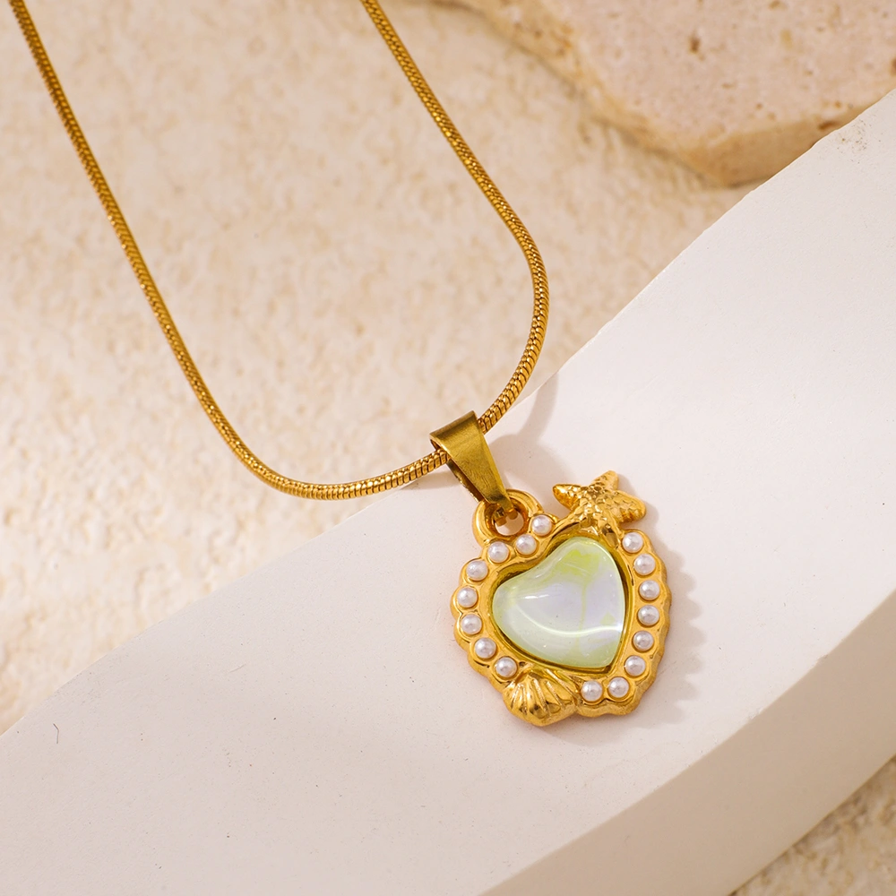 Stainless Steel Ocean Breeze Heart-shaped Pendant Necklace