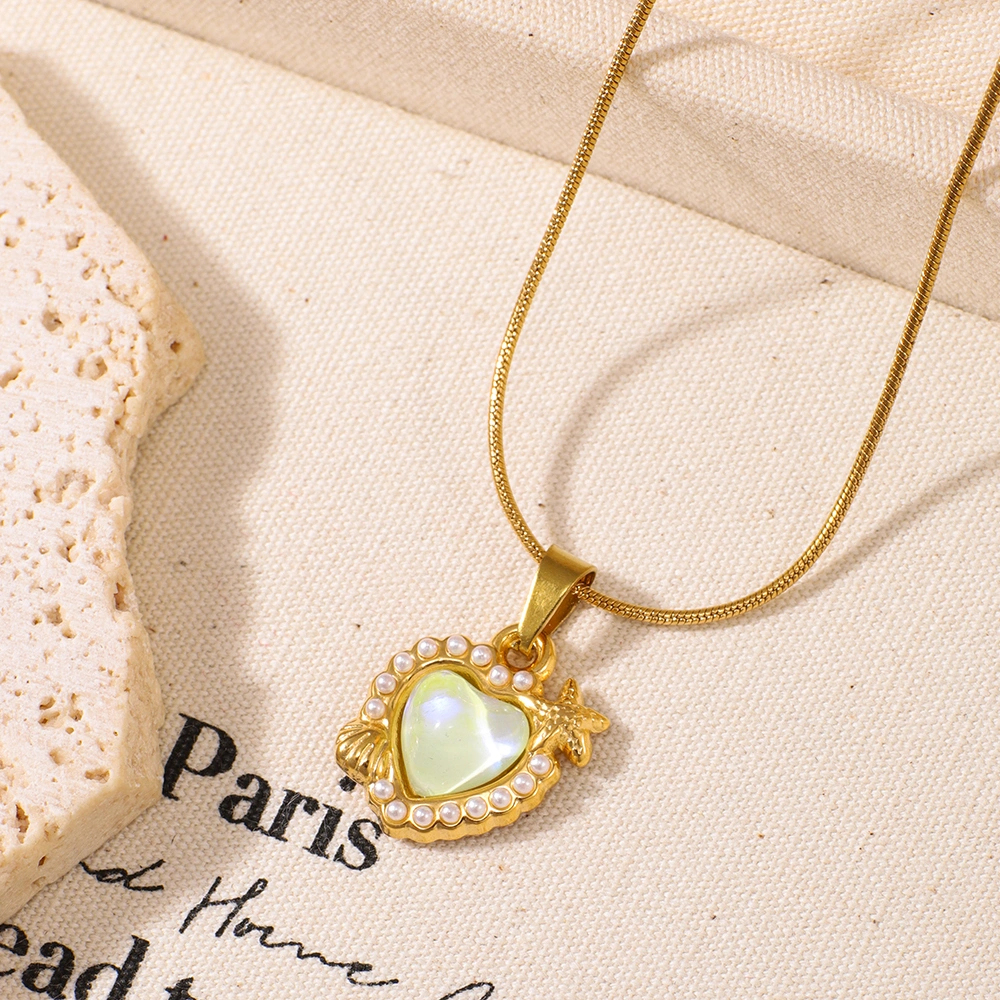 Stainless Steel Ocean Breeze Heart-shaped Pendant Necklace