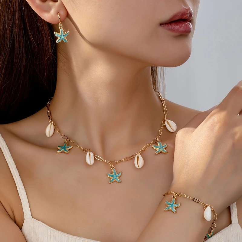 Starfish And Seashell Necklace Bracelet And Earrings