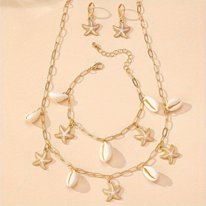 Starfish And Seashell Necklace Bracelet And Earrings