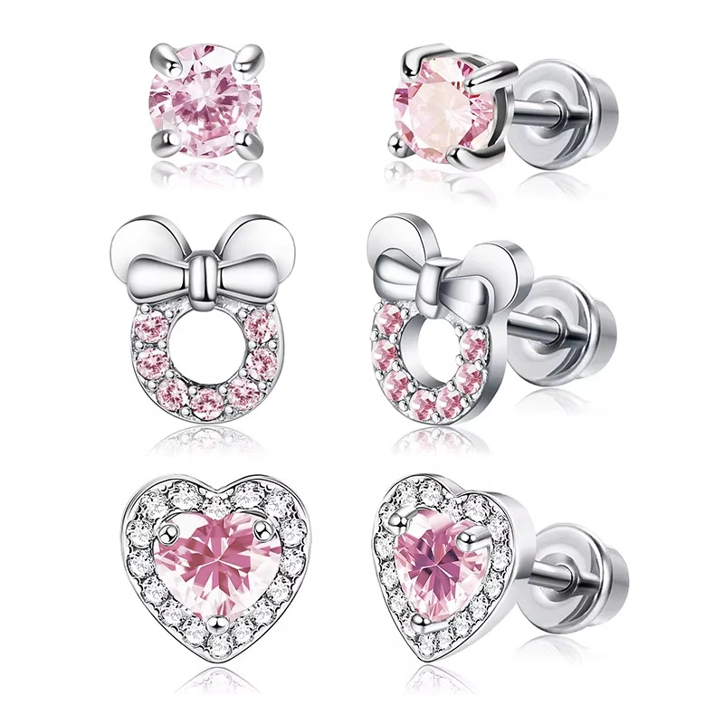 Zircon Heart Bow Earrings