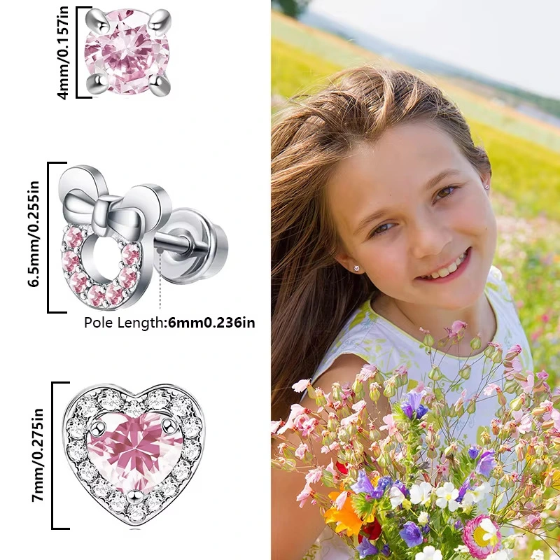 Zircon Heart Bow Earrings