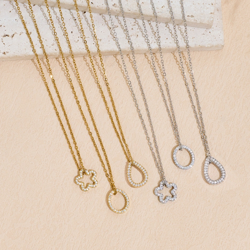 Stainless Steel Hollow Geometric Pendant Necklace