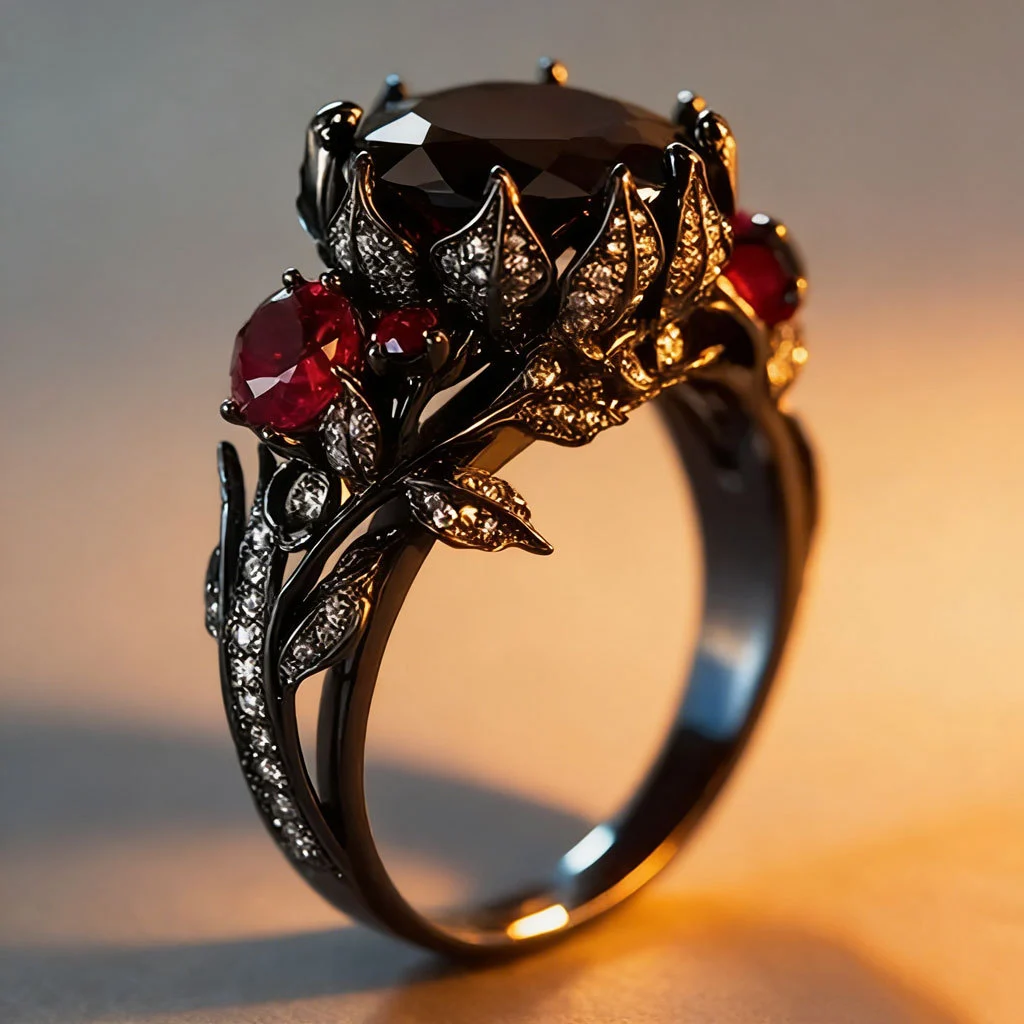Ruby-red Vintage Floral And Leaf Ring Dark-themed Style