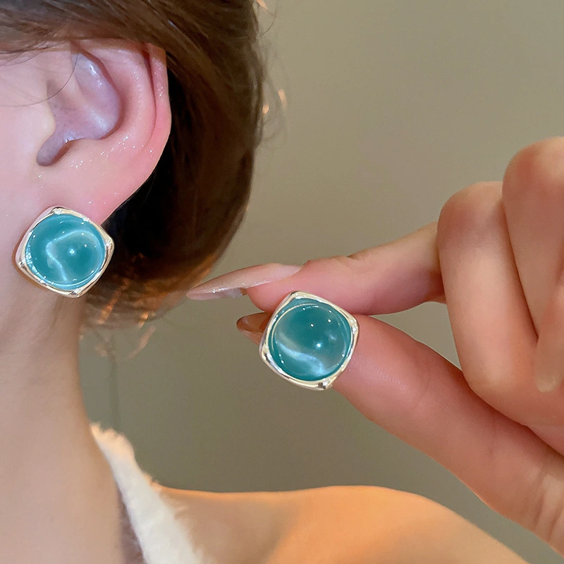 Silver Needle Minimalist Resin Rhinestone Earrings Jewelry