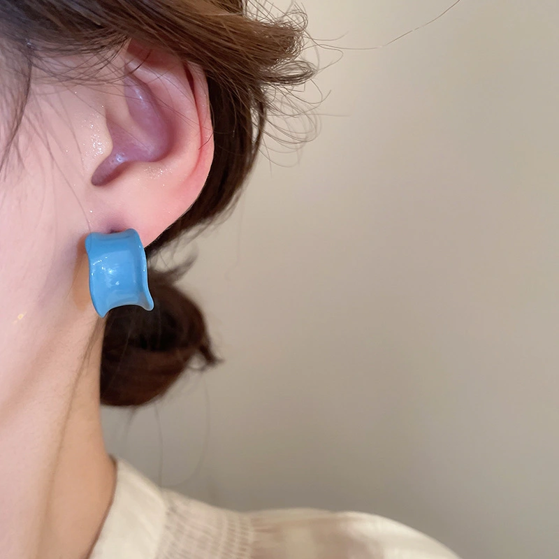 Silver Needle Minimalist Resin Rhinestone Earrings Jewelry