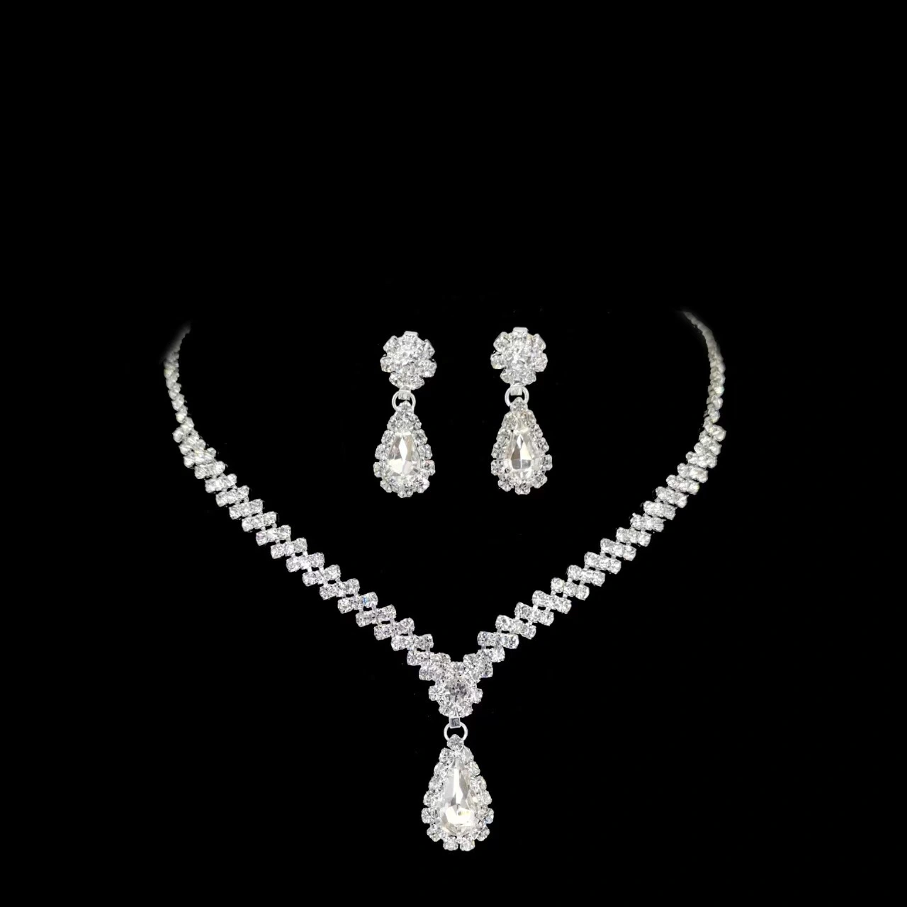 Rhinestone Necklace And Earring Set Of Two Pieces