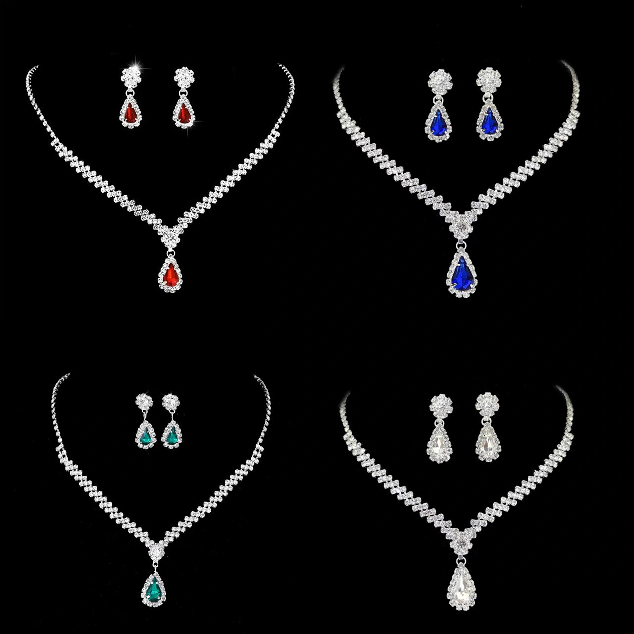 Rhinestone Necklace And Earring Set Of Two Pieces