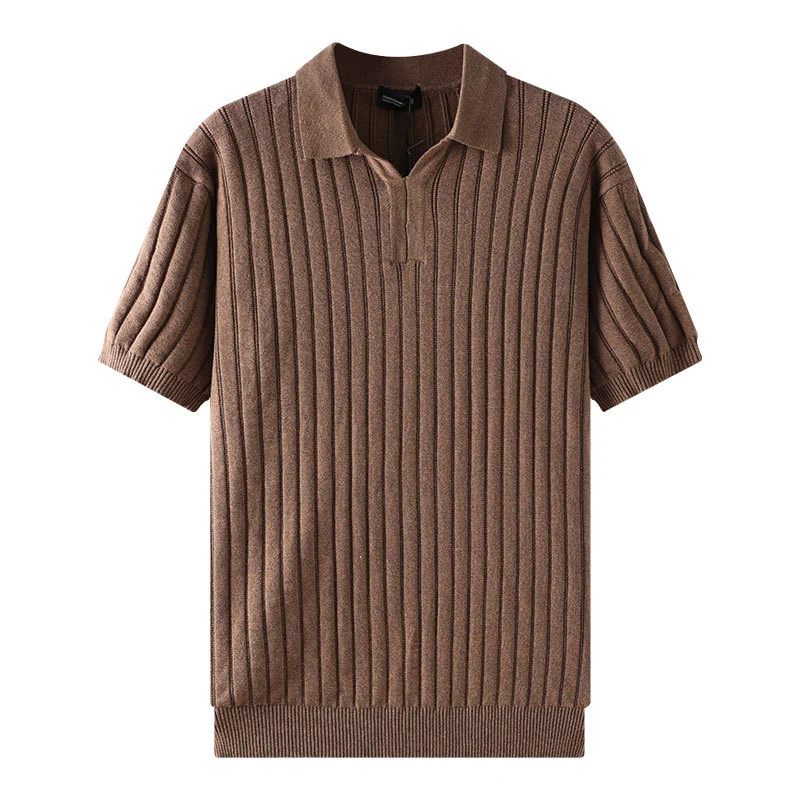 Light-luxury High-end Polo Knit With A Notched Collar And Vertical Stripes