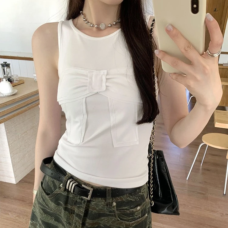 Three-dimensional Bowknot I-shaped Outerwear Slim-fit Cropped Vest