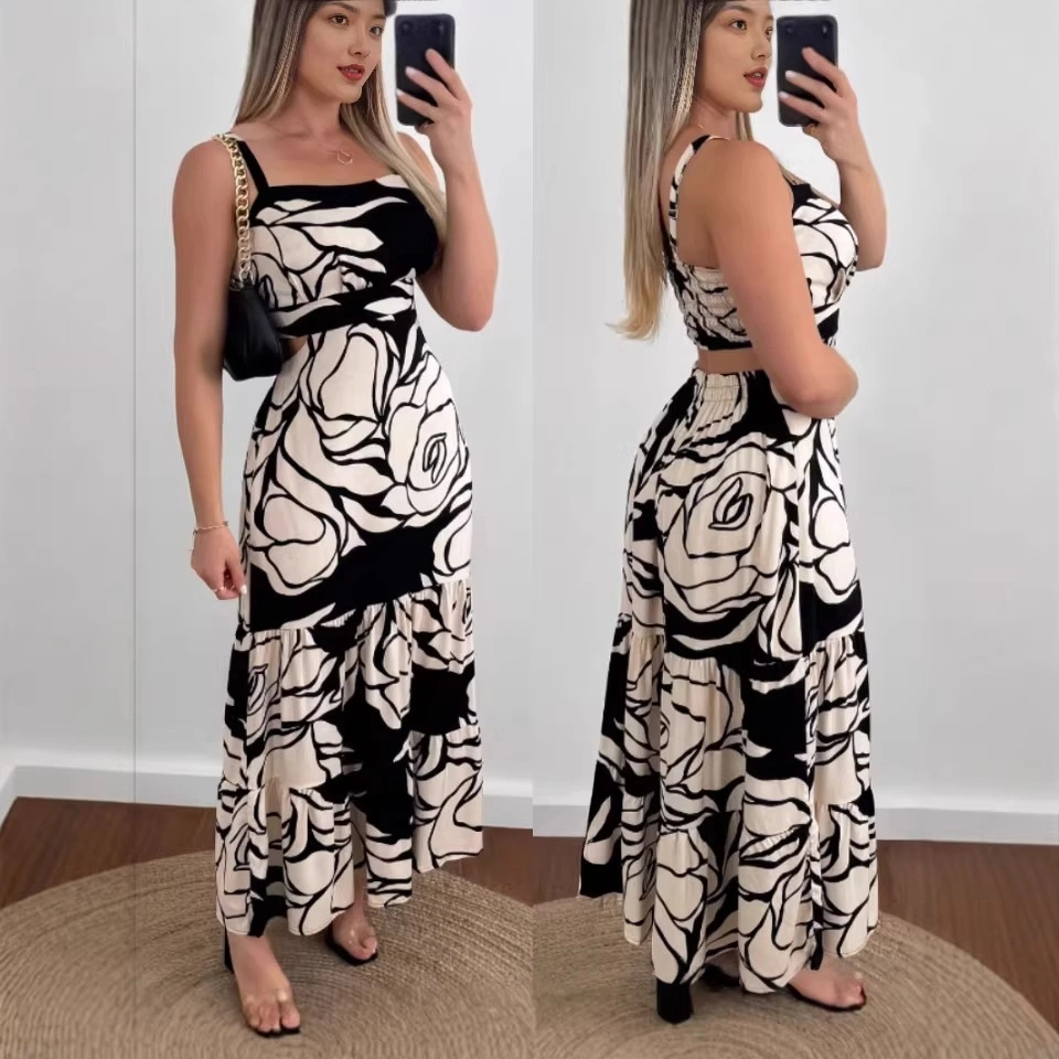 Womens Rose-Print Strap Casual Dress