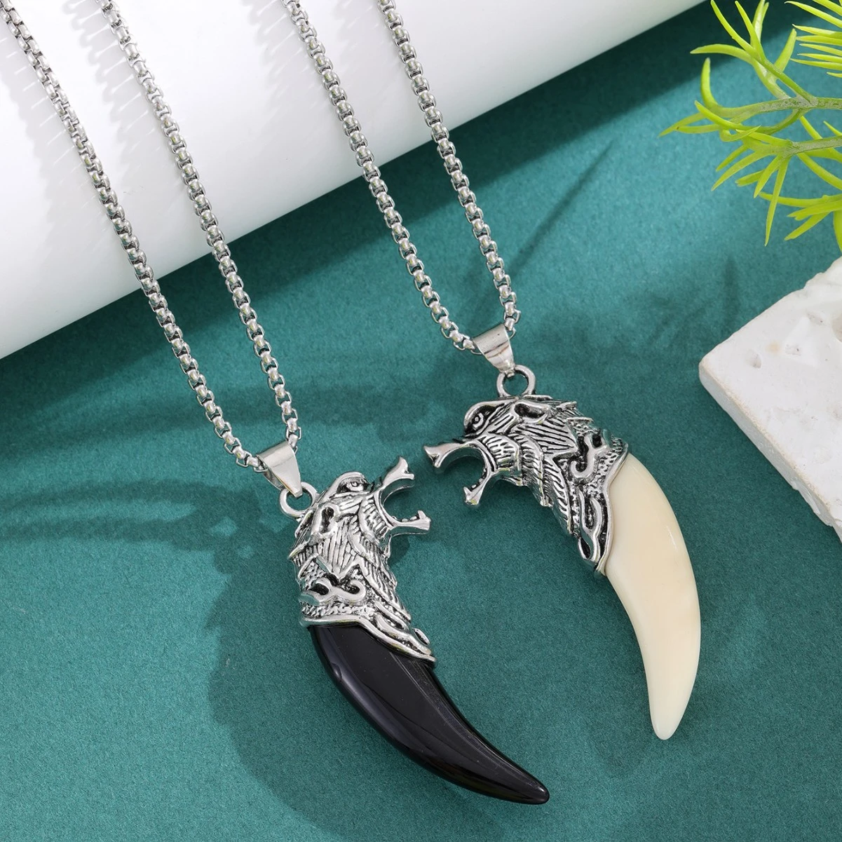 Punk Style Couple Necklace - Wolf Tooth Pendant for Men and Women - Stainless Steel Gothic Jewelry