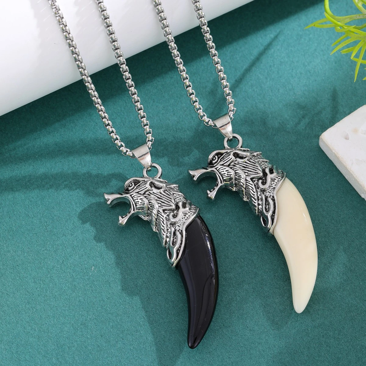 Punk Style Couple Necklace - Wolf Tooth Pendant for Men and Women - Stainless Steel Gothic Jewelry