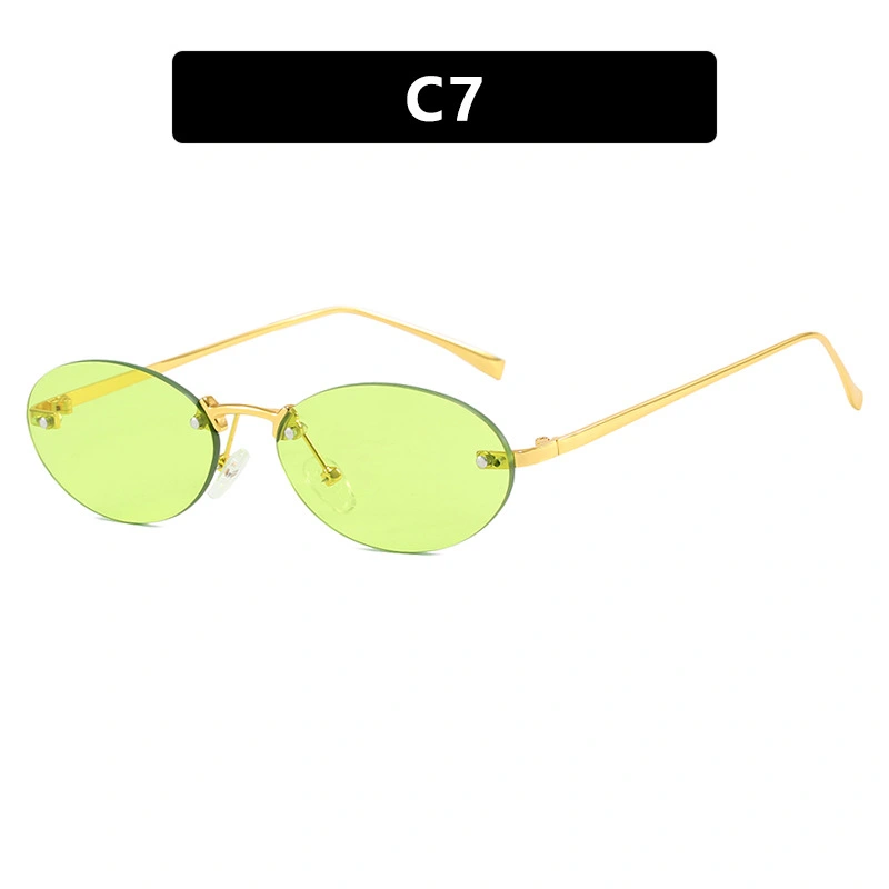 Oval Rimless Sunglasses With Rivets 2024 New Style