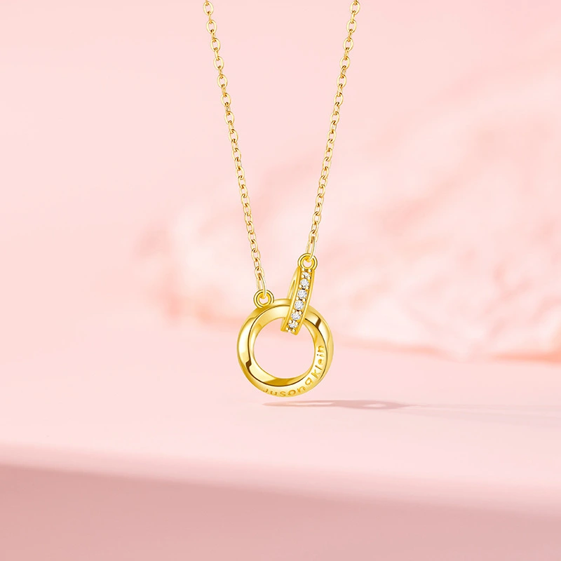 Goldcolored Doublering NecklaceStainless Steel