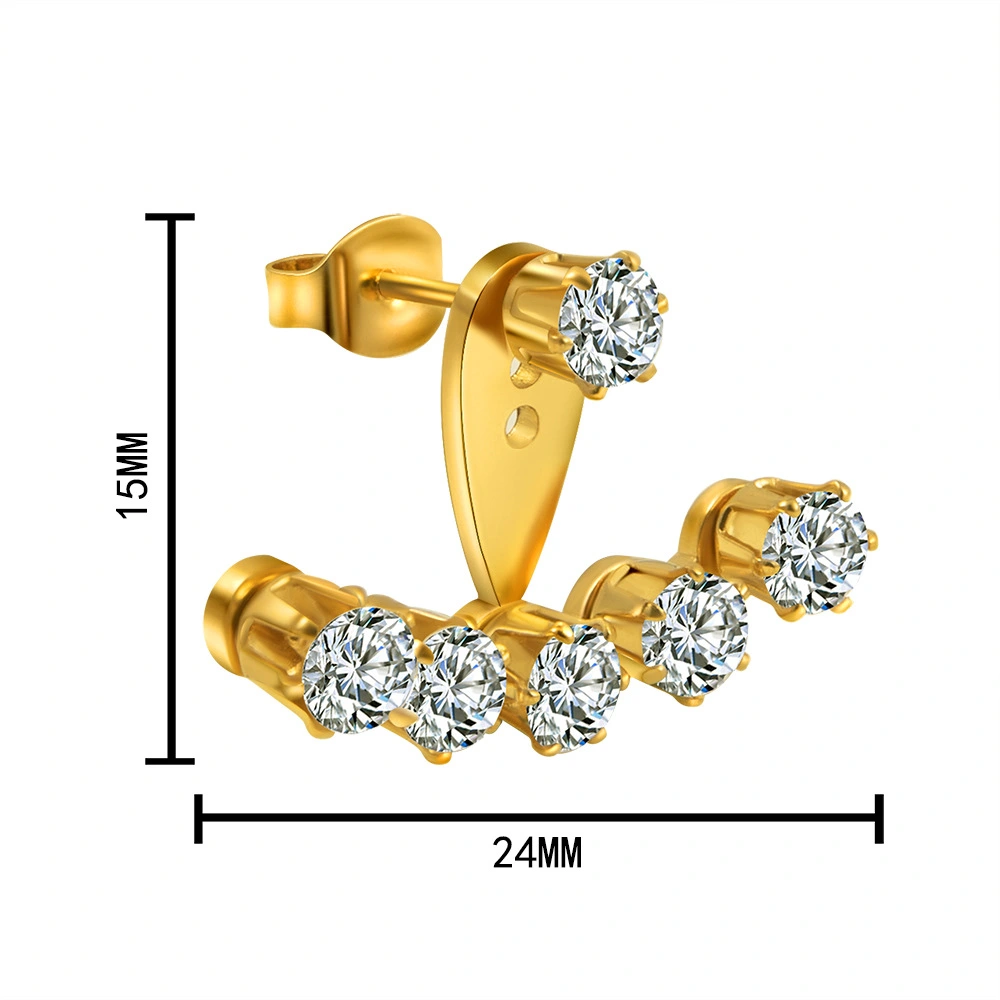 Stainless Steel Round-Claw Zircon Earrings Simple Style For Women