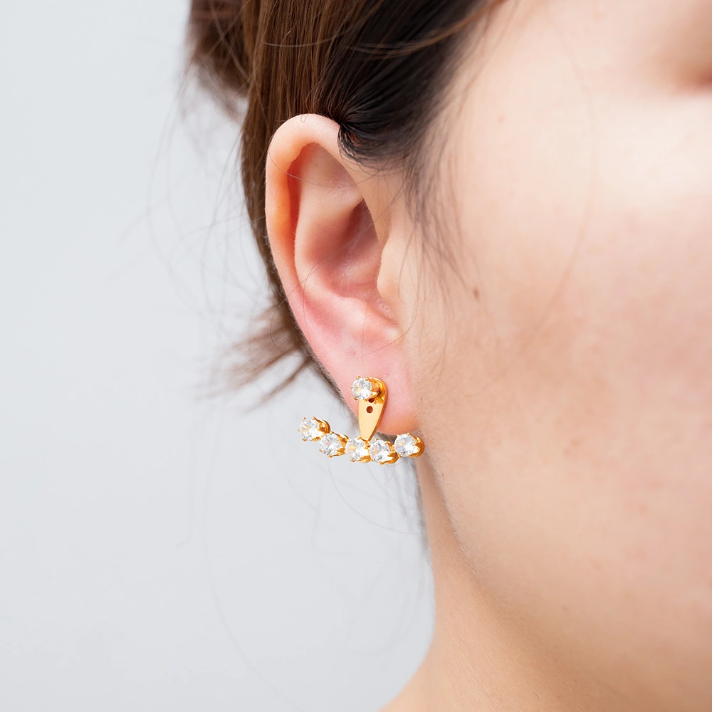 Stainless Steel Round-Claw Zircon Earrings Simple Style For Women