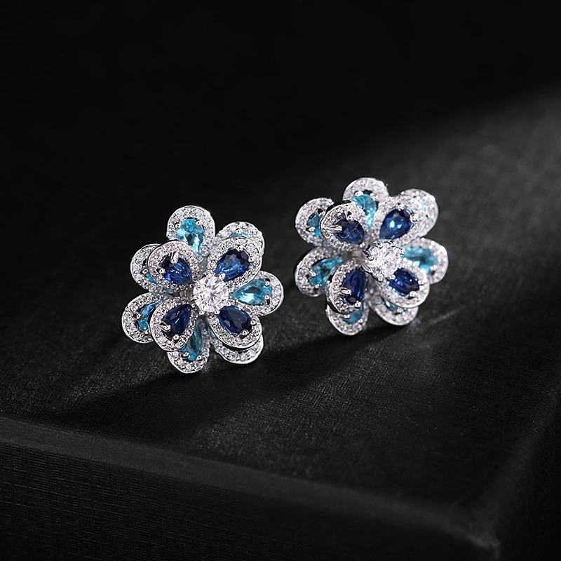 Elegant Color Zircon Flower Earrings Women
