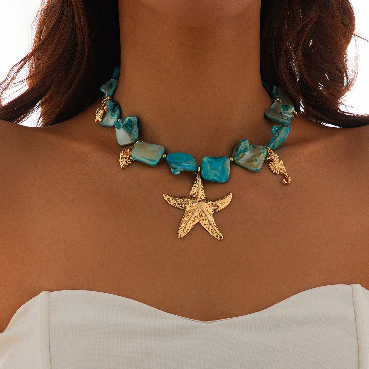 Ocean Wind Shell Patch Starfish Necklace
