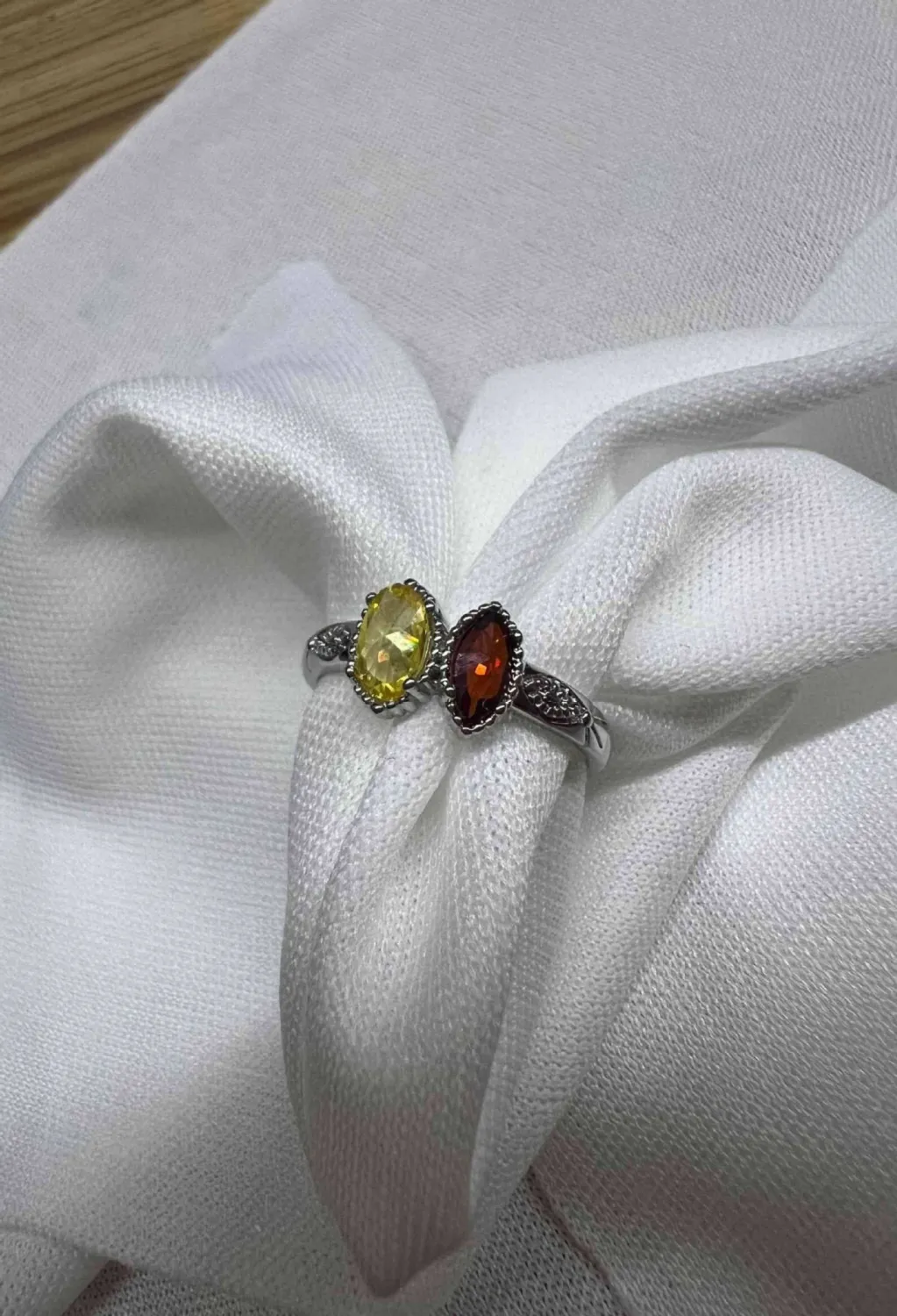 Personalized Round Rectangular Stone Minimalist Ring For December