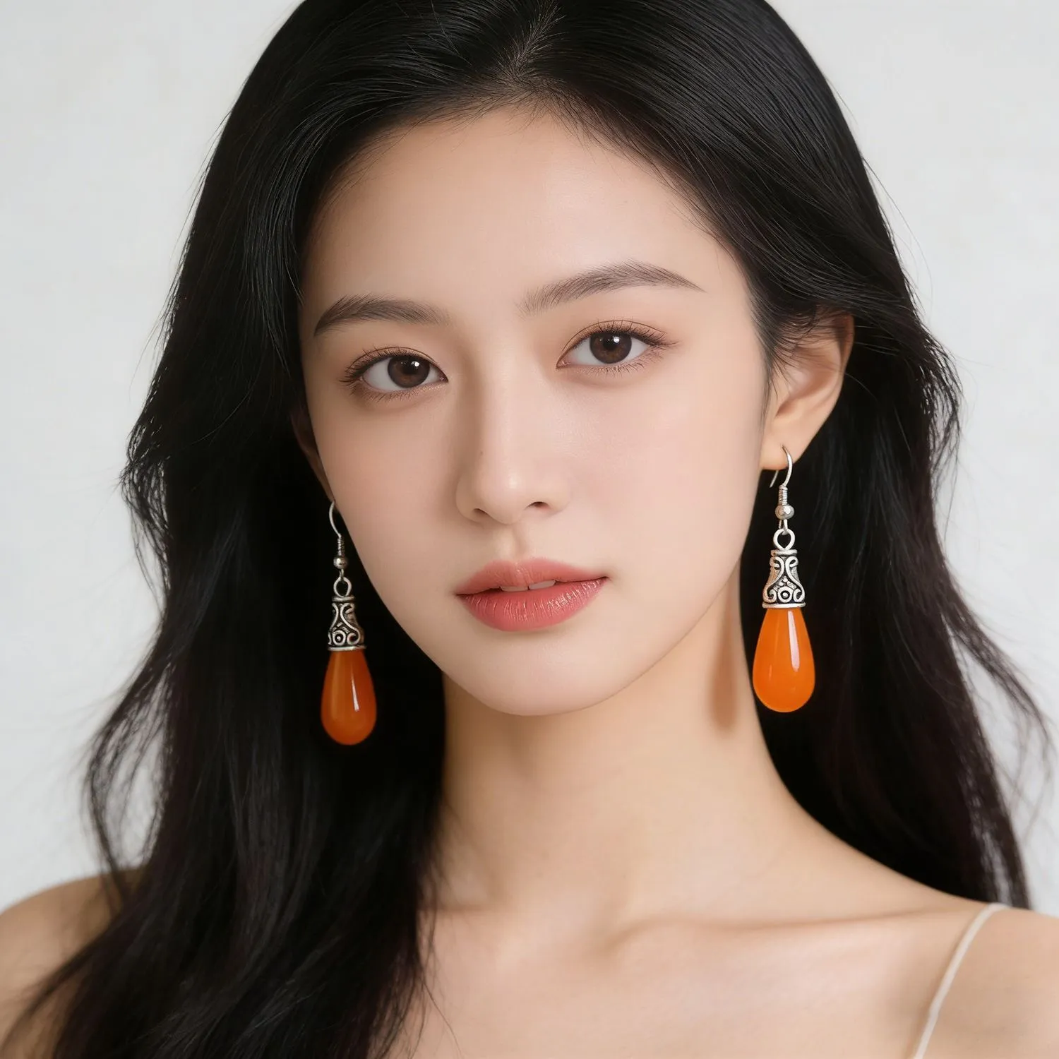 Ethnic-style Tangerine-red Drop Earrings Long Style