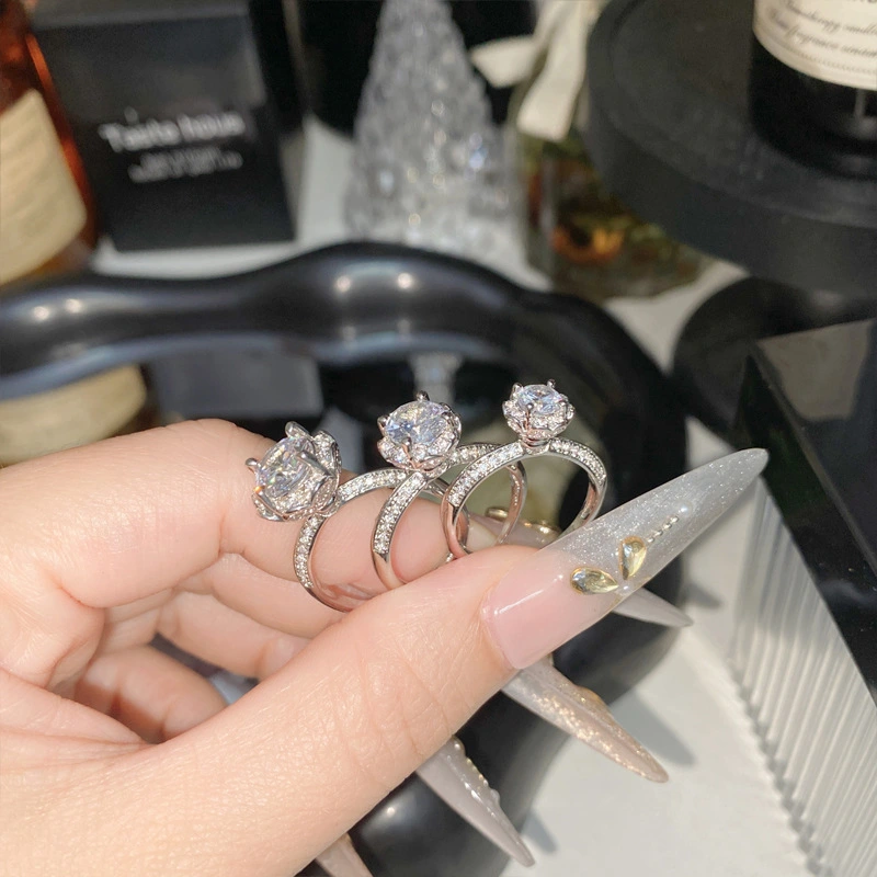 PT950 Platinum Ring With Thick Plating And Micro-paved Simulated Moissanite