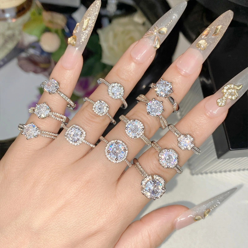 PT950 Platinum Ring With Thick Plating And Micro-paved Simulated Moissanite