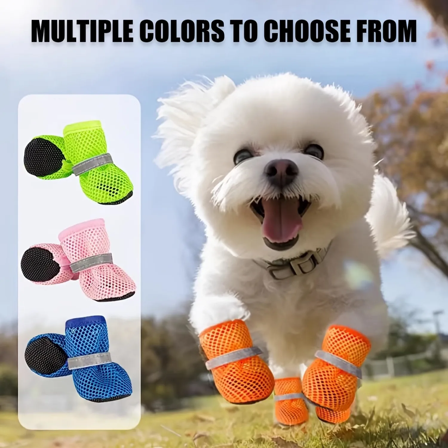Small Dog Shoes For Hot Pavement, Breathable Summer Dog Boots With Mesh, Non-Slip Sole, Adjustable Reflective Straps, Paw Protection For Outdoor Walking