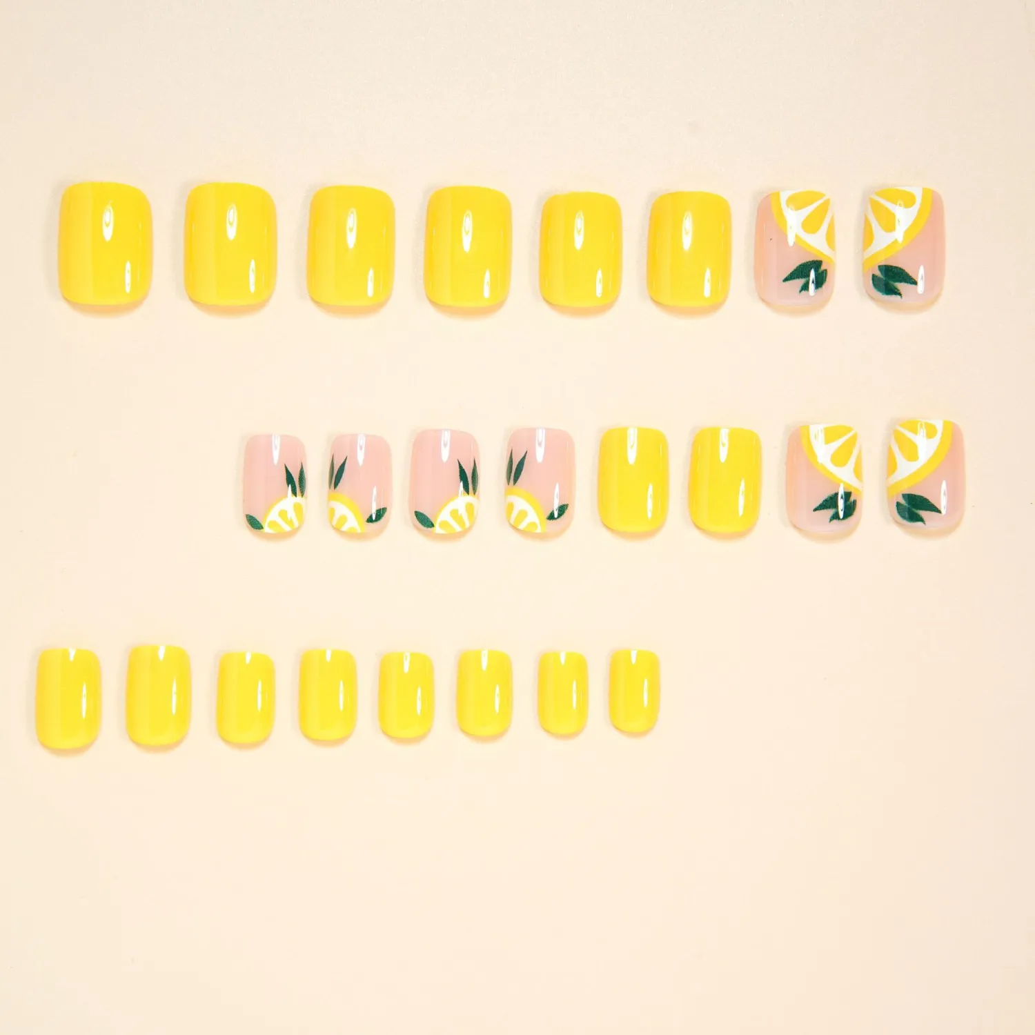 Short Square Yellow Lemon Fake Nails For Summer