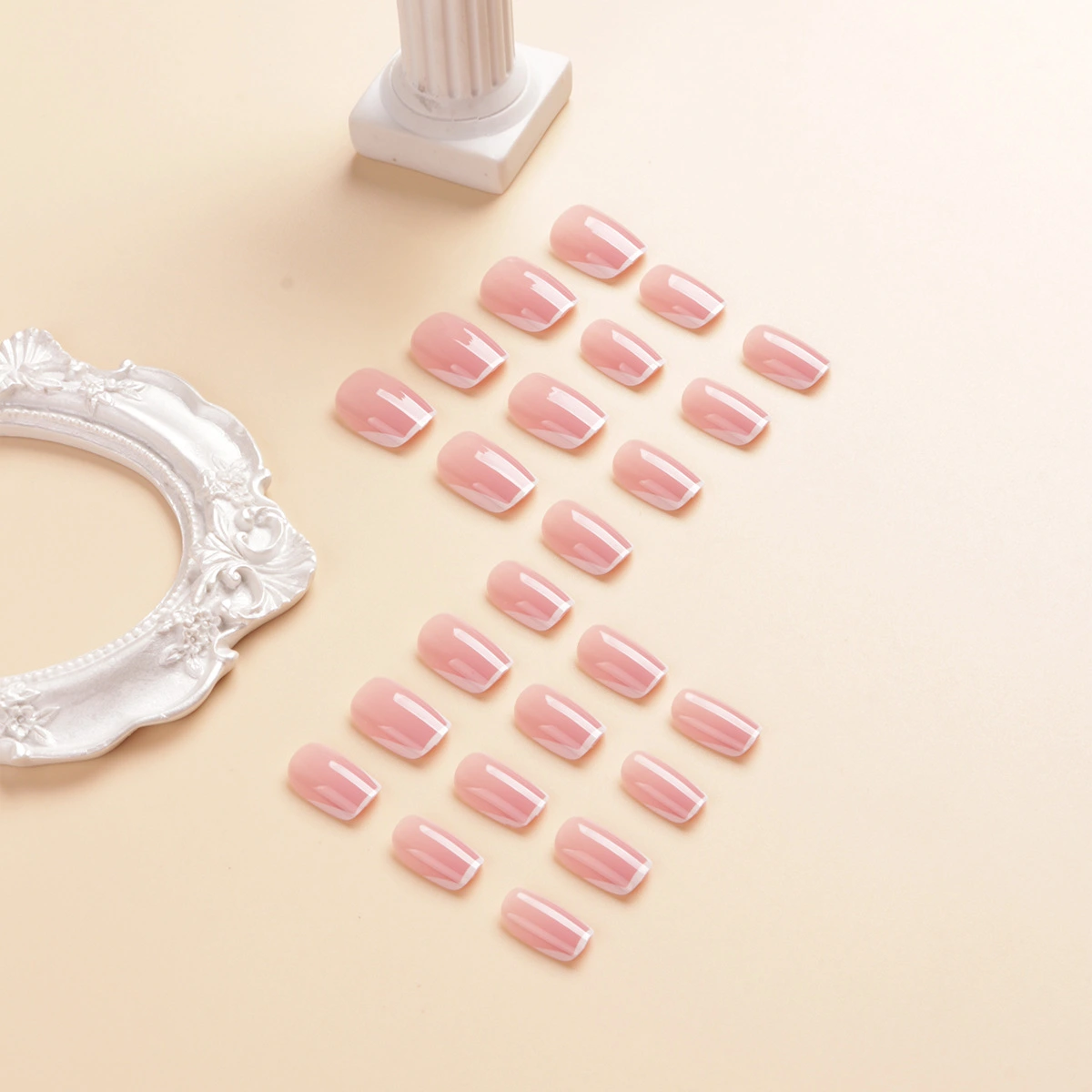 Minimalist Small T-Shaped Ballet-Style Trapezoid French Manicure With Delicate Edges