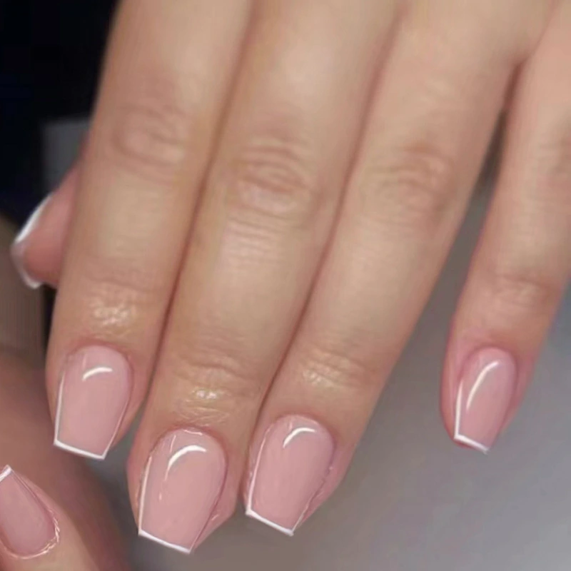 Minimalist Small T-Shaped Ballet-Style Trapezoid French Manicure With Delicate Edges