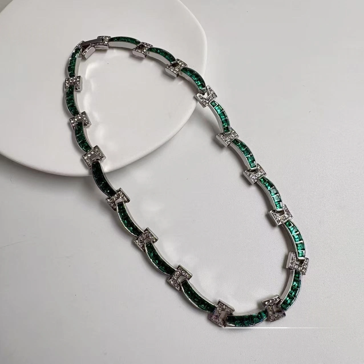 French Court-Style Diamond-Inlaid Patchwork Necklace Bracelet And Earrings