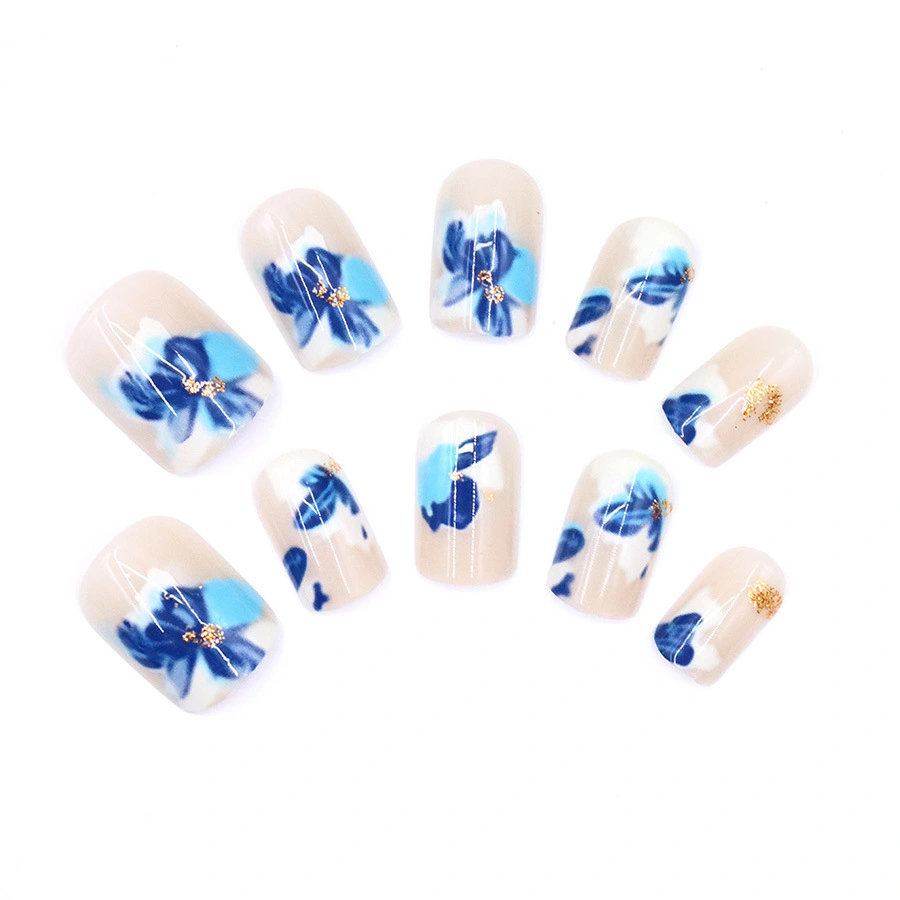 New Arrival Blue Ombre Camellia Vintage Nail Art
