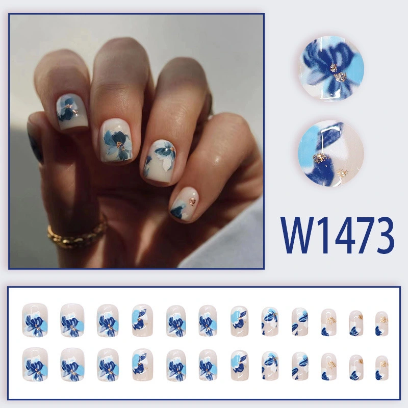 New Arrival Blue Ombre Camellia Vintage Nail Art